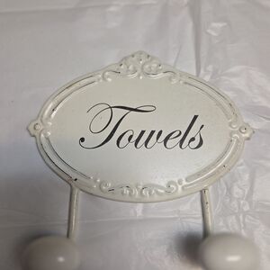 White Towel Holder with Elegant Script